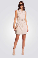 שמלה מיני עם חגורה בצבע בז'