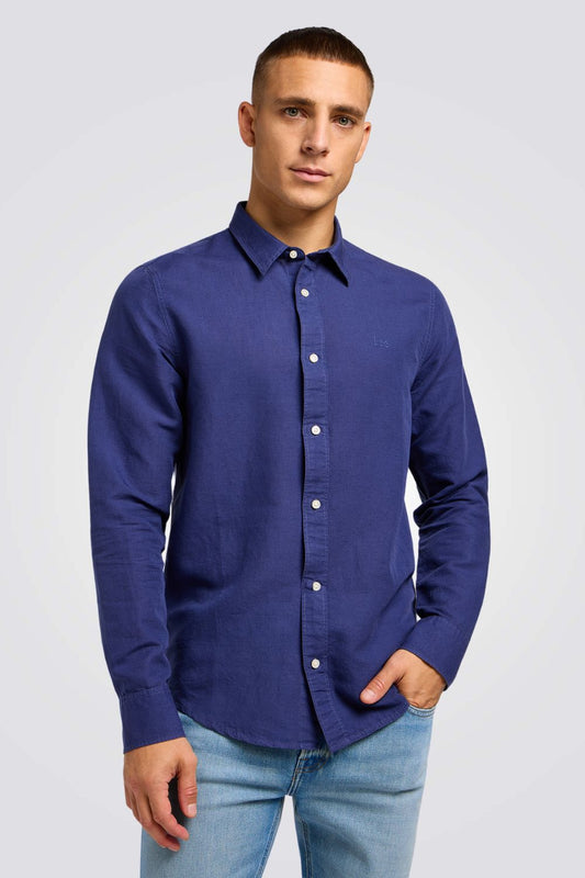 חולצה מכופתרת PATCH בצבע כחול