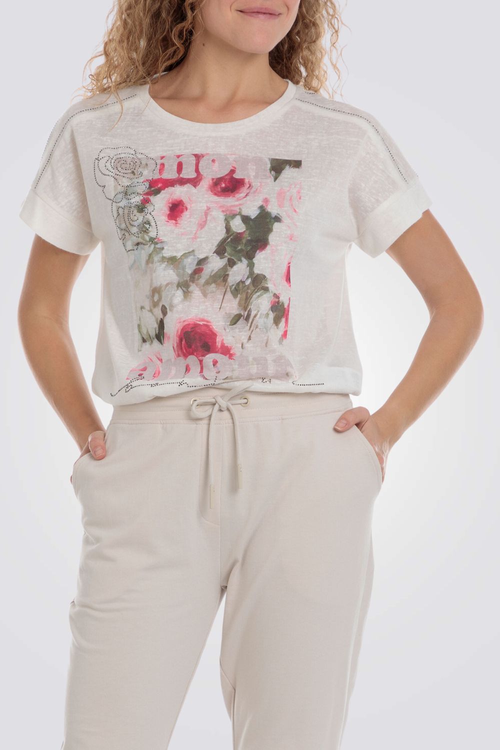 חולצה עם הדפס פרחוני ורוד 