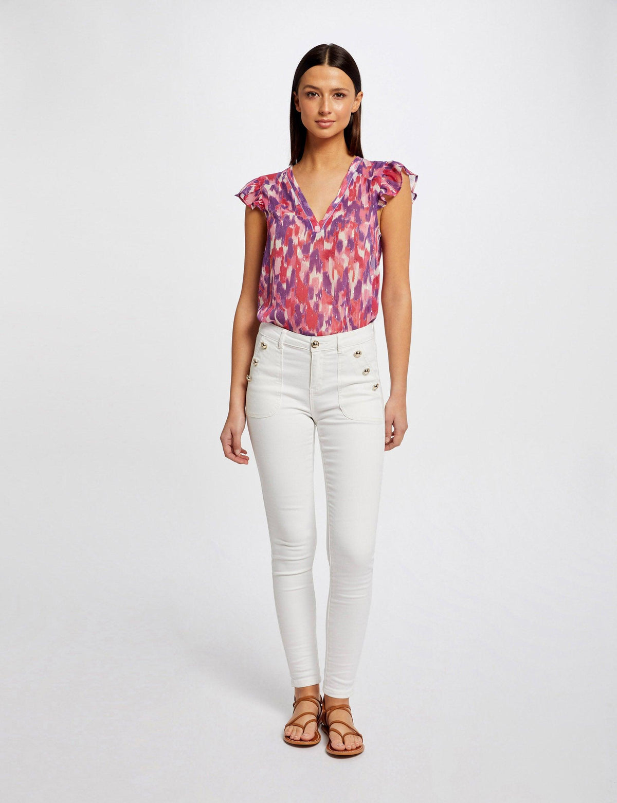 חולצה עם שרוולים מסולסלים בהדפס צבעים - MASHBIR//365