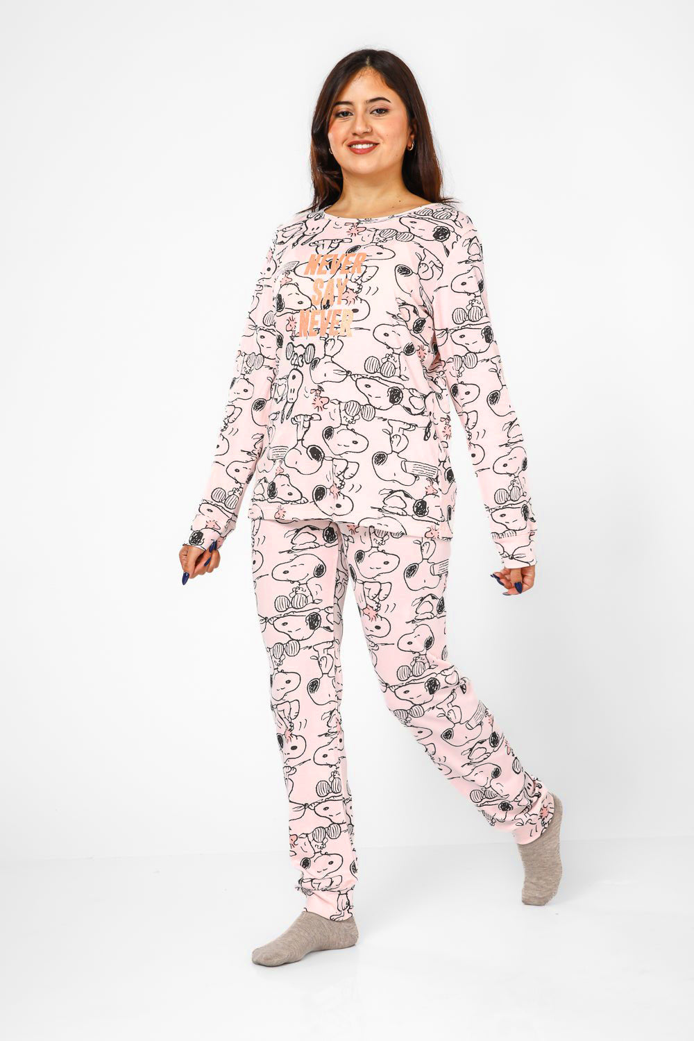 פיג'מה סנופי לעולם לא אינטרלוק בצבע ורוד