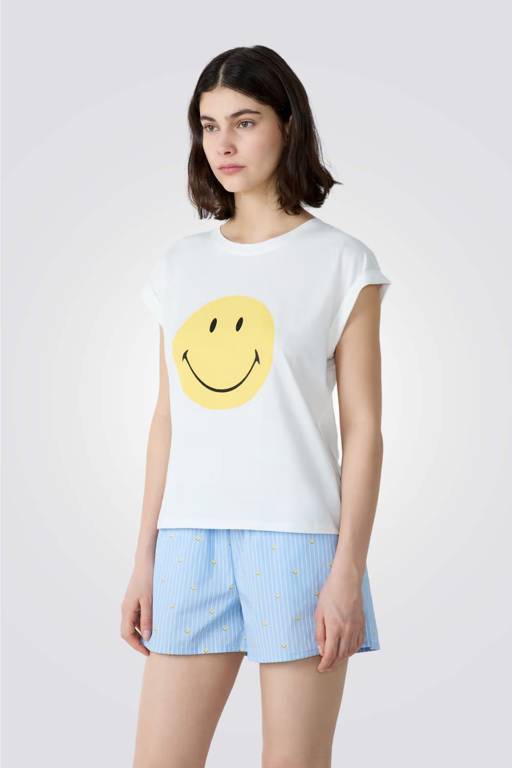 חולצת פיג'מה קצרה VALERI בצבע לבן