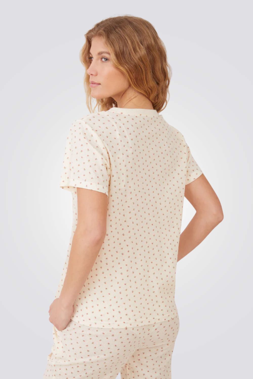 פיג'מת וואפל פרחונית בגזרת 3/4