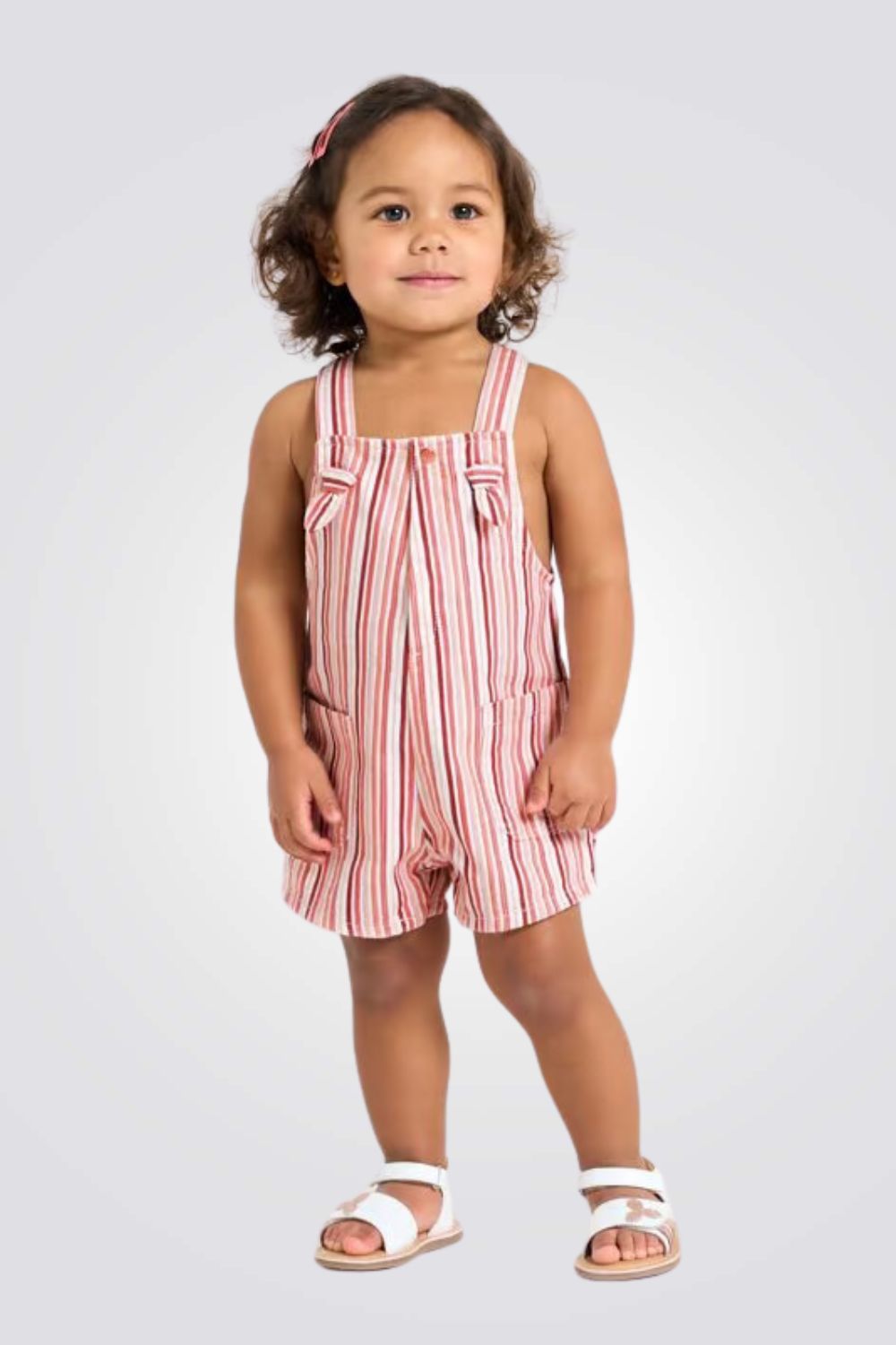 אוברול לתינוקות ללא שרוולים עם פסים ורוד לבן