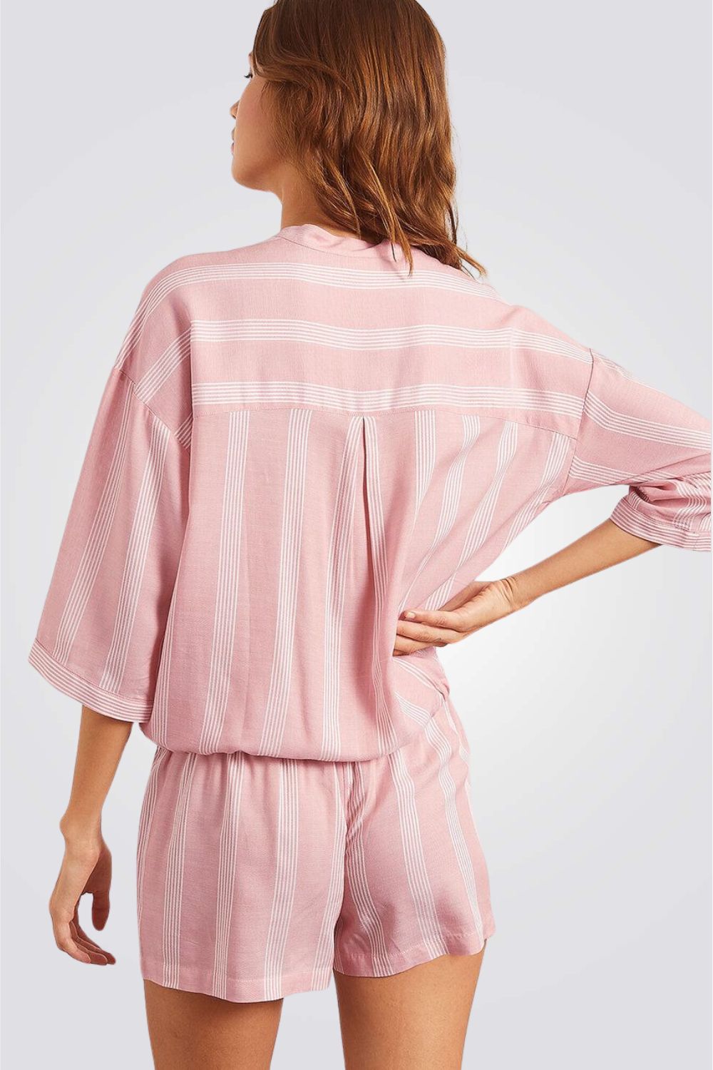 חולצת פיג'מה מכופתרת ANIL בצבע ורוד עם פסים