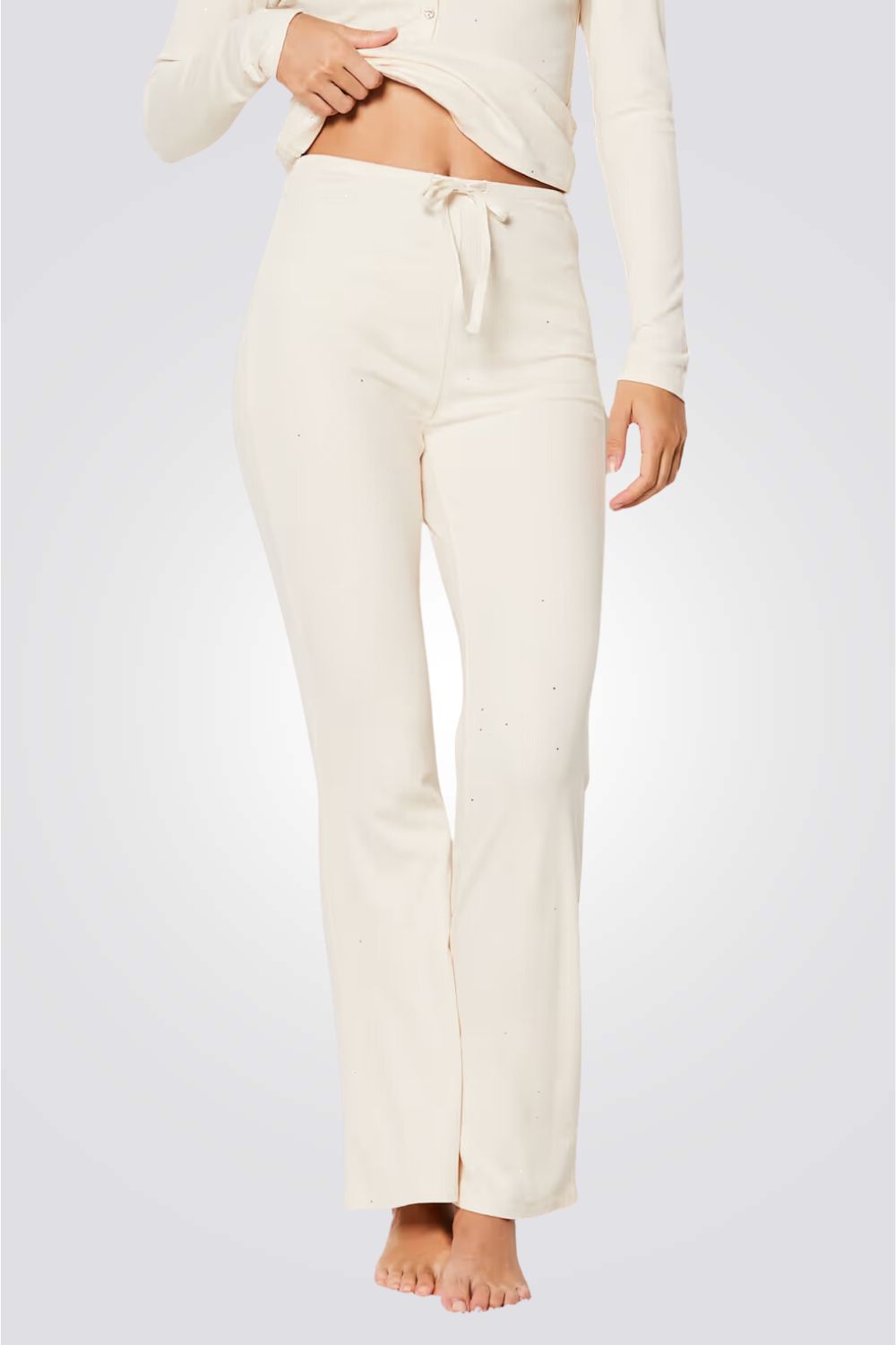 מכנסי פיג'מה ארוכים MAURA בצבע לבן