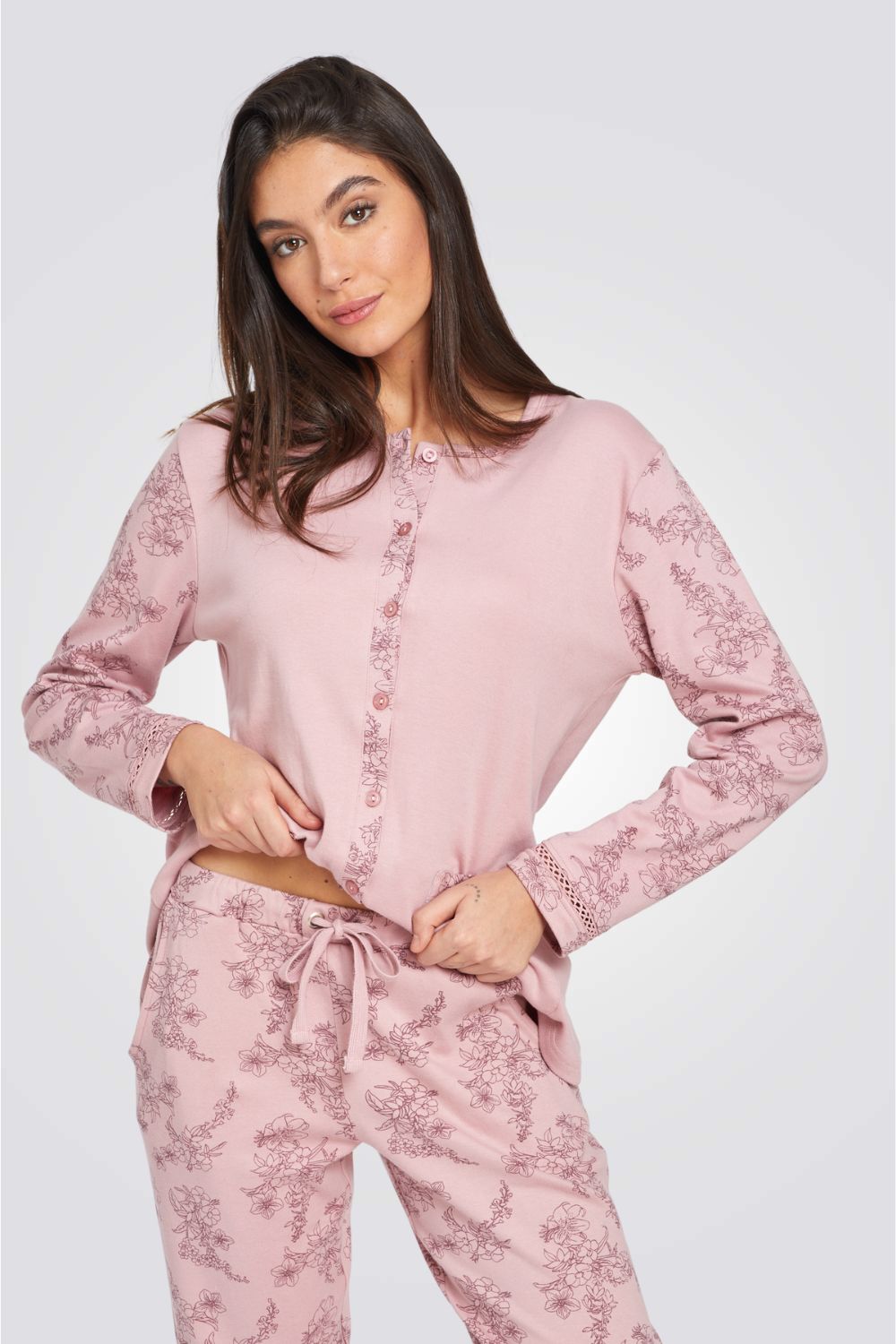 סט פיג'מת כותנה עם פרחים