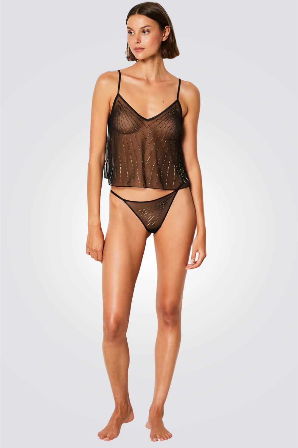 גופיית טול חצי שקופה EFFUSION  בצבע שחור