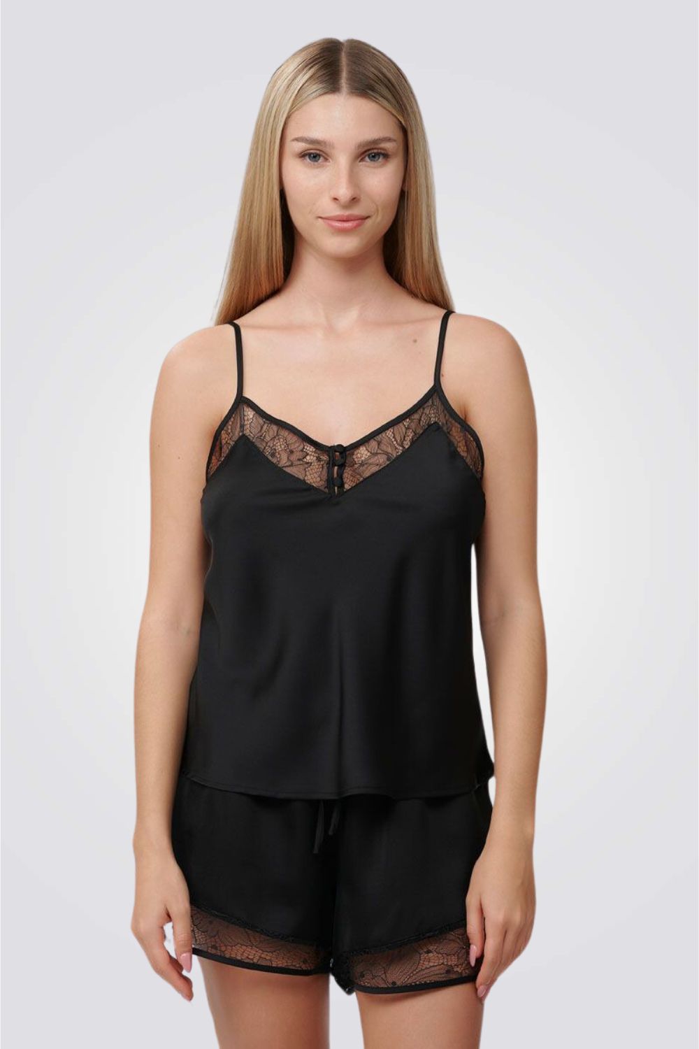 סט בייבידול סאטן עם תחרה 2 חלקים