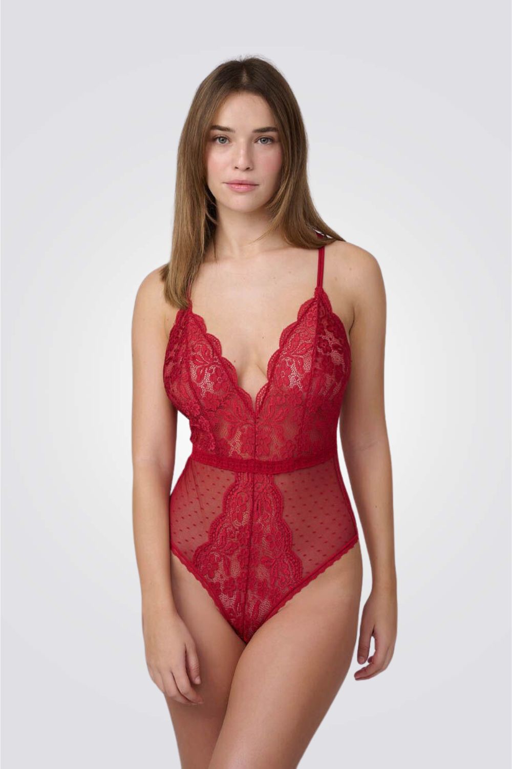 בגד גוף חוטיני בצבע אדום