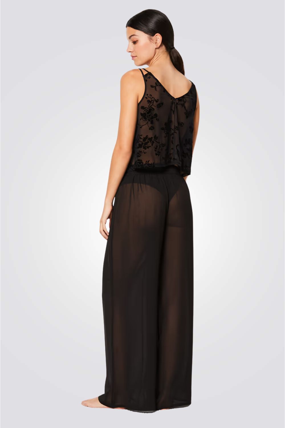 מכנסי פיג'מה ארוכים SECRET  חצי שקופים בצבע שחור