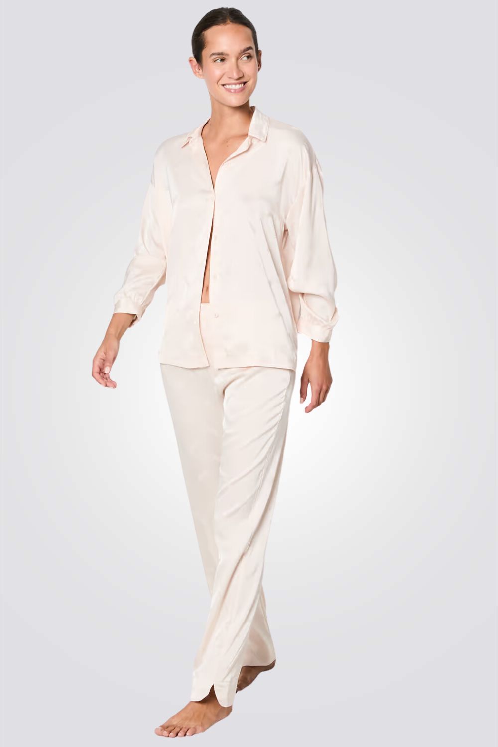 מכנסי פיג'מה מבד סאטן TIGER JACQUARD בצבע ורוד בהיר