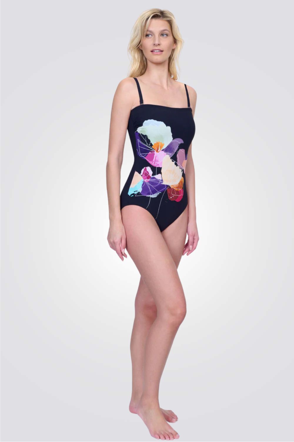 בגד ים שלם הדפס פרחים שחור ENCHANTED SUN