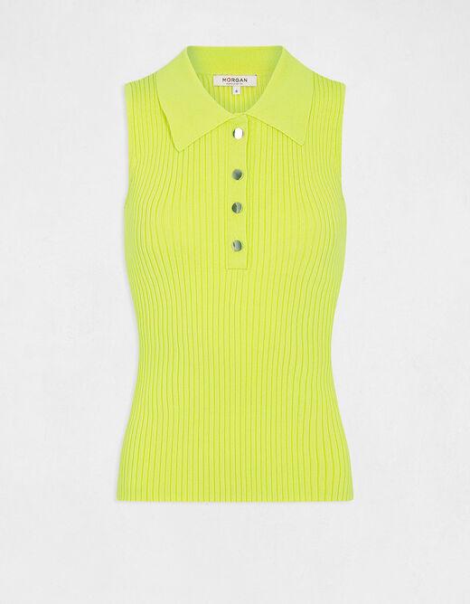 גופייה ללא שרוולים עם צווארון פולו בצבע צהוב - MASHBIR//365