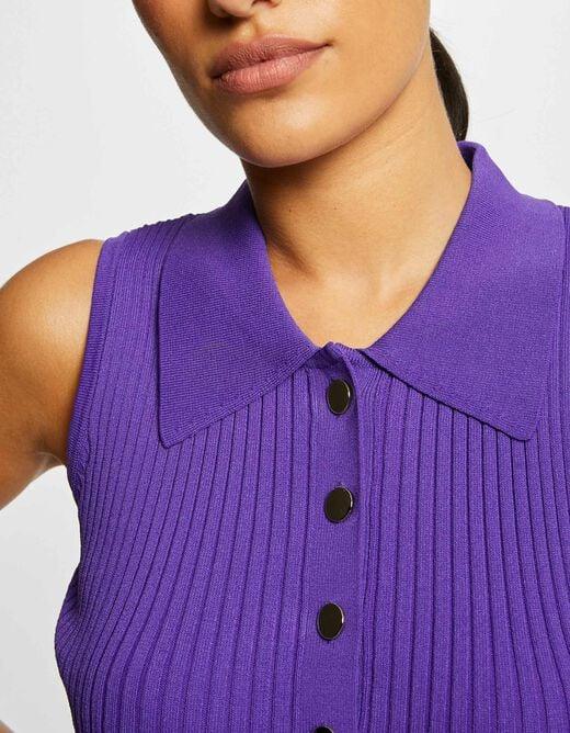 גופייה ללא שרוולים עם צווארון פולו בצבע סגול - MASHBIR//365