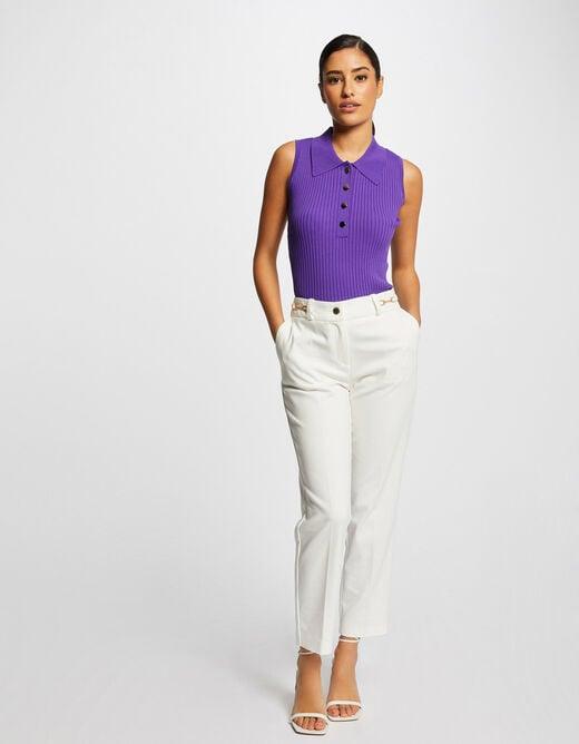 גופייה ללא שרוולים עם צווארון פולו בצבע סגול - MASHBIR//365