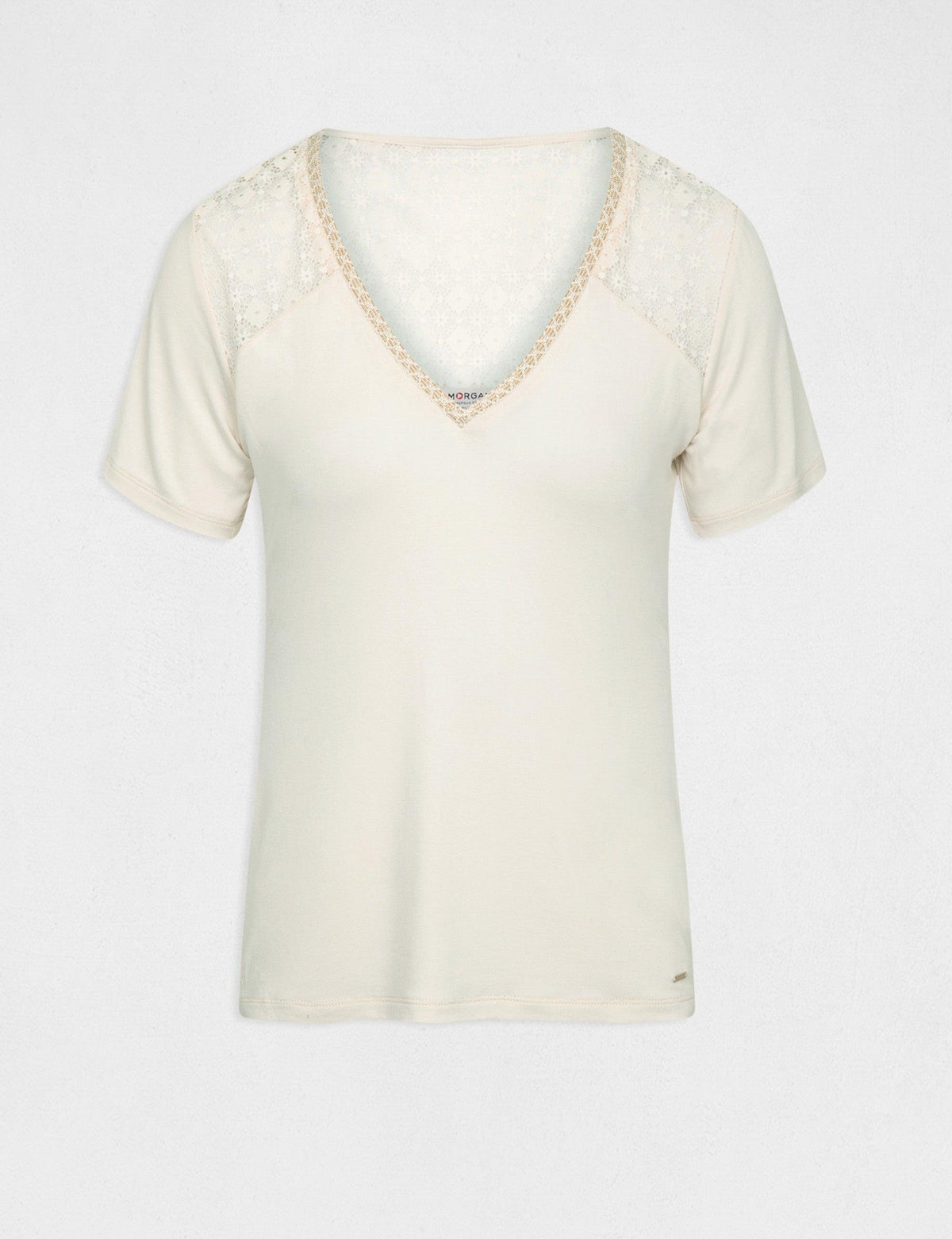 חולצת תחרה קצרה לנשים בצבע אבן - MASHBIR//365