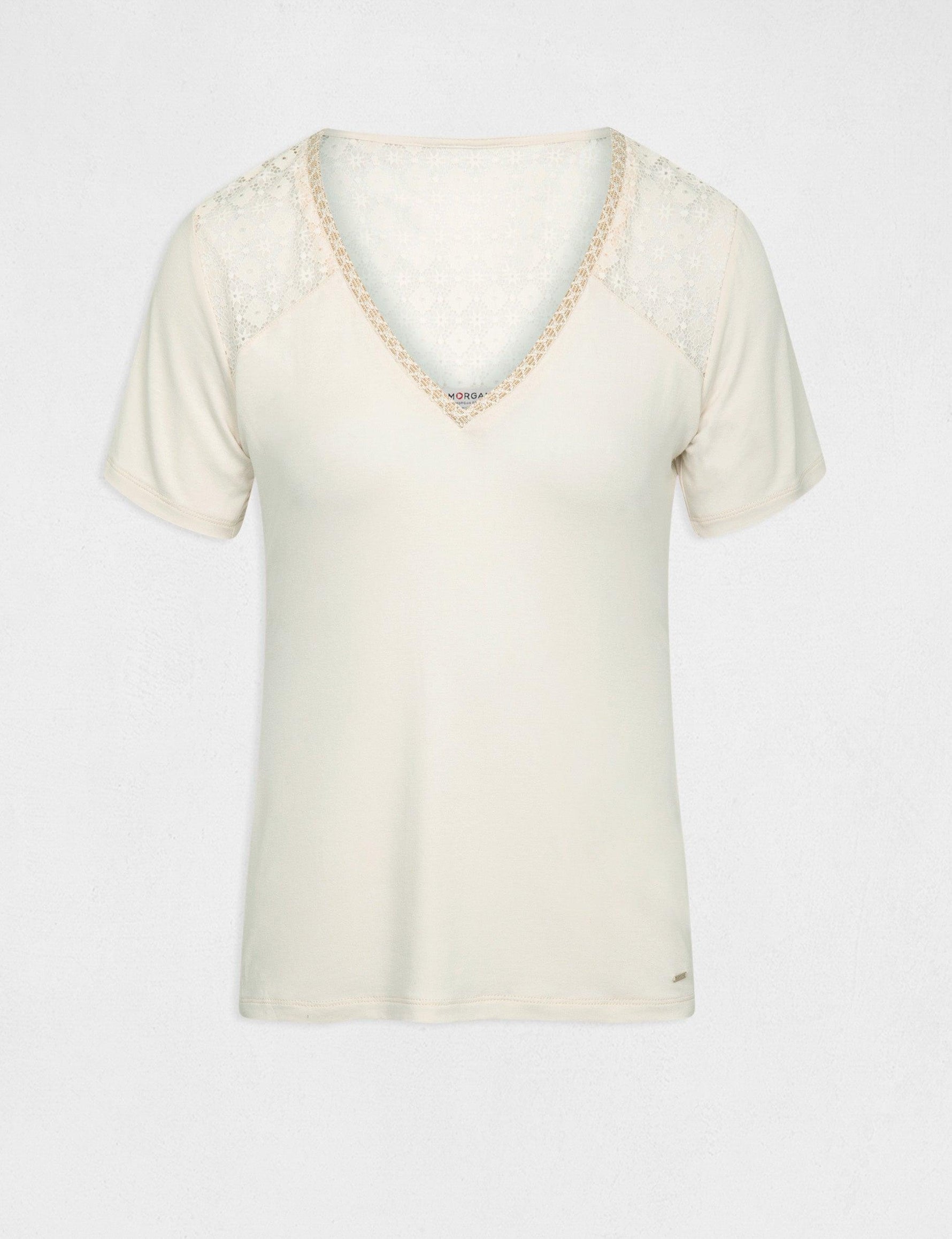 חולצת תחרה קצרה לנשים בצבע אבן - MASHBIR//365