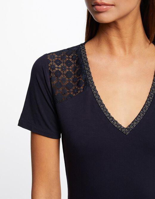 חולצת תחרה קצרה לנשים בצבע נייבי - MASHBIR//365