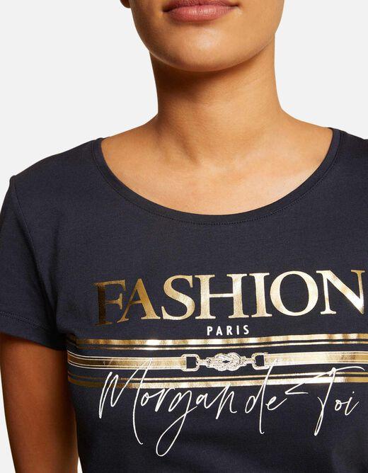 טישירט קצרה עם הדפס גרפי בצבע נייבי - MASHBIR//365