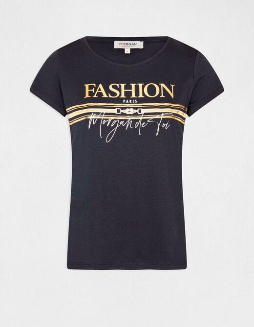 טישירט קצרה עם הדפס גרפי בצבע נייבי - MASHBIR//365