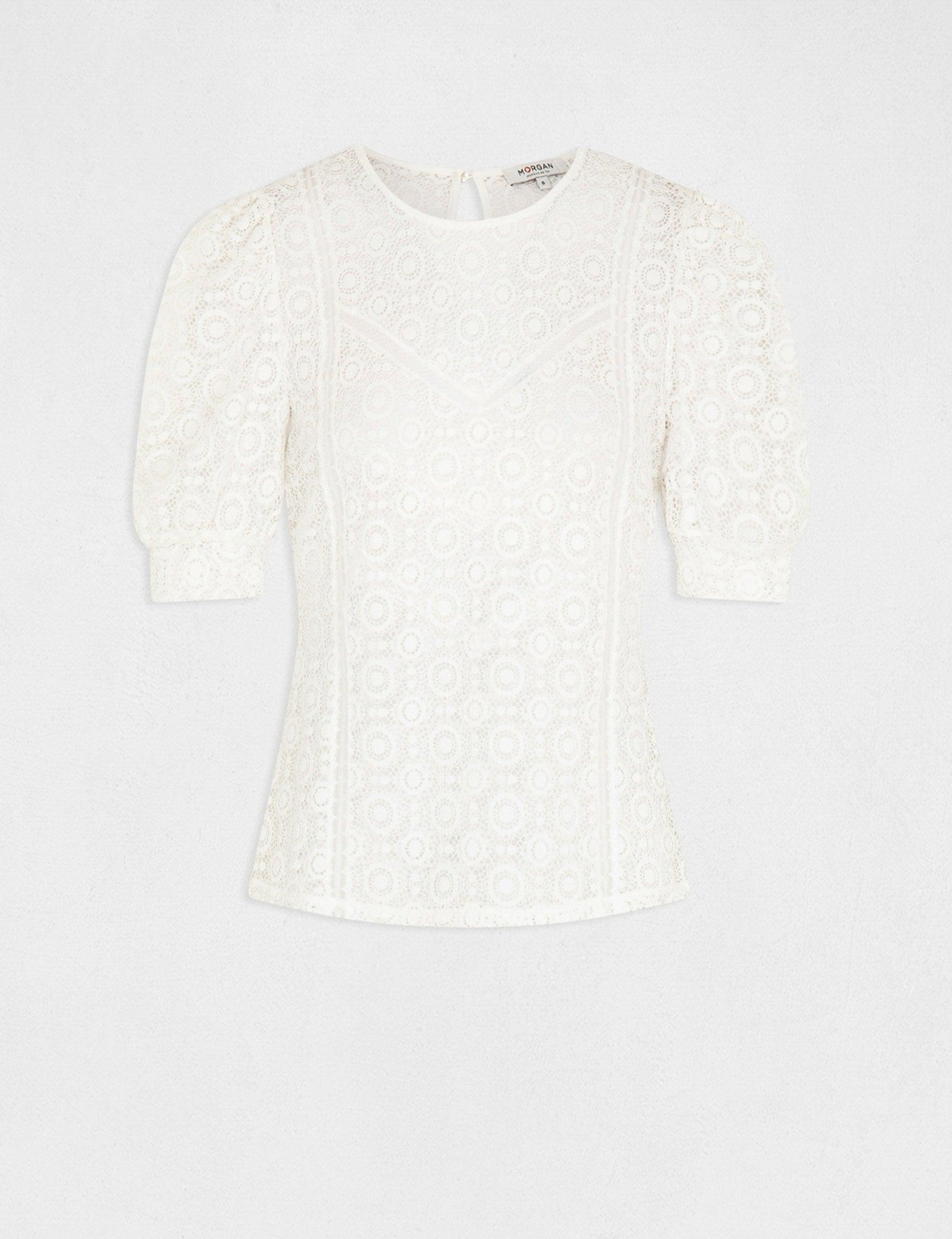 חולצת תחרה קצרה לנשים בצבע לבן - MASHBIR//365