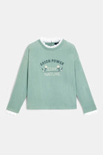 סווטשירט עם צווארון מלמלה בצבע ירוק לילדות - MASHBIR//365
