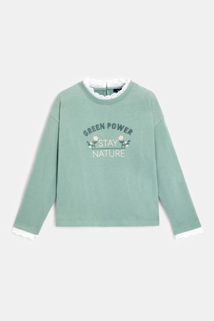 סווטשירט עם צווארון מלמלה בצבע ירוק לילדות - MASHBIR//365