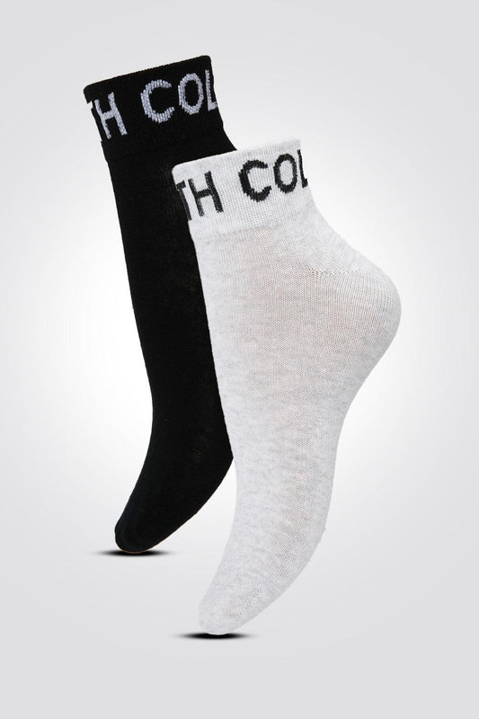 KENNETH COLE - 2 זוגות גרבי לוגו שחור-אפור באורך קצר - MASHBIR//365