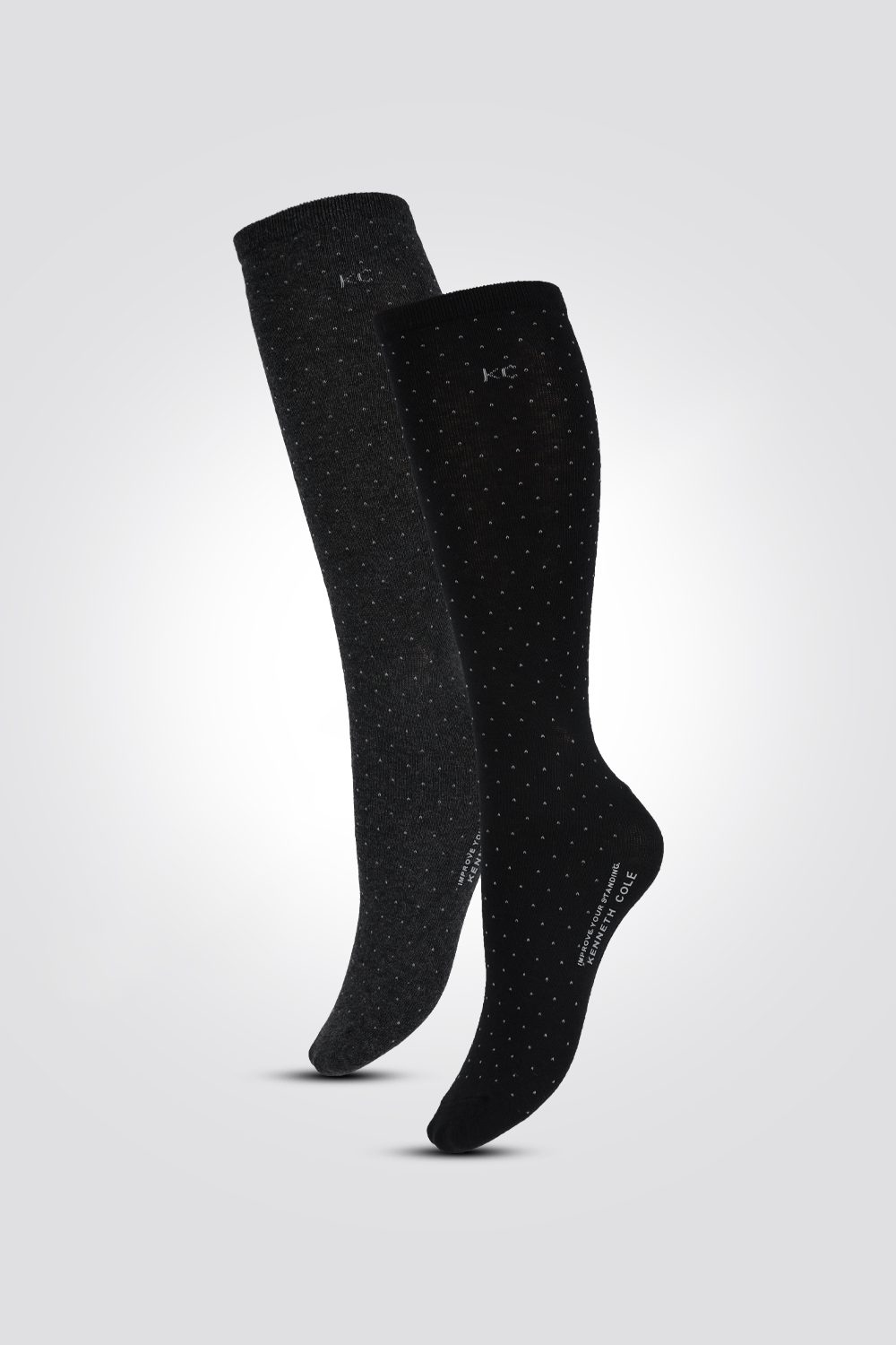 KENNETH COLE - 2 זוגות גרבי מודל לגבר אורך קלאסי שחור נקודות - MASHBIR//365