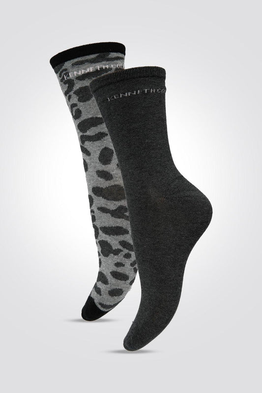 KENNETH COLE - 2 זוגות גרביים אורך קלאסי אפור מנומר - MASHBIR//365
