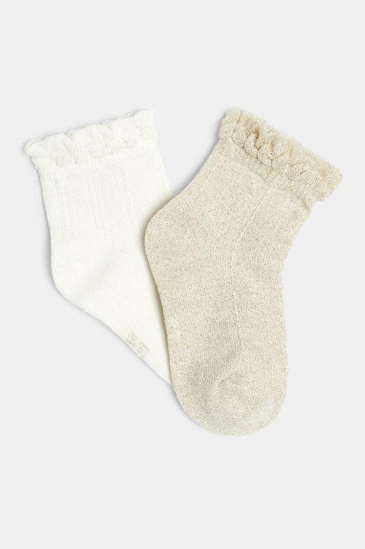 OBAIBI - 2 זוגות גרביים לתינוקות בצבע לבן וזהב - MASHBIR//365