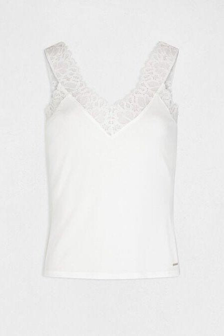 גופיית נשים עם רצועות תחרה בצבע לבן - MASHBIR//365