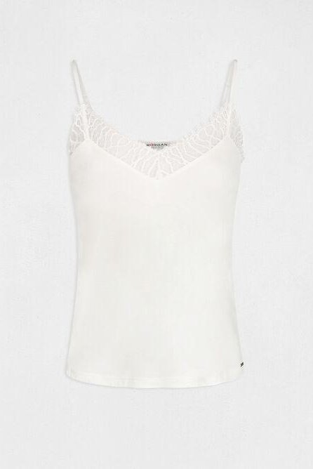 גופיית תחרה בצבע לבן עם רצועות דקות - MASHBIR//365