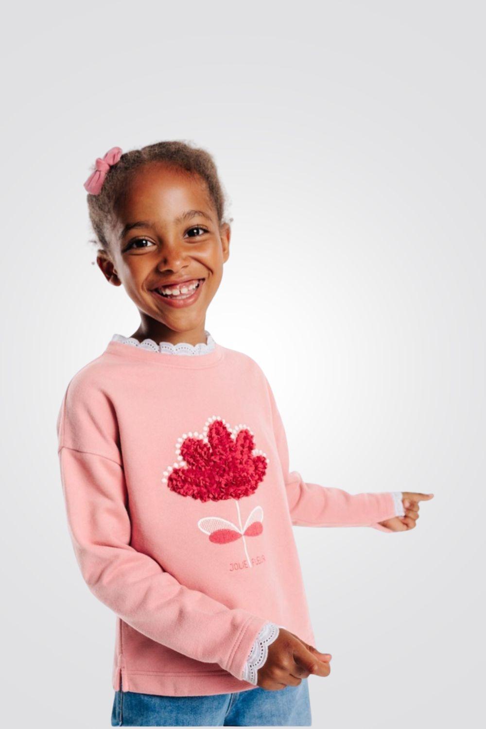 סווטשירט עם צווארון מלמלה בצבע רוז' לילדות - MASHBIR//365