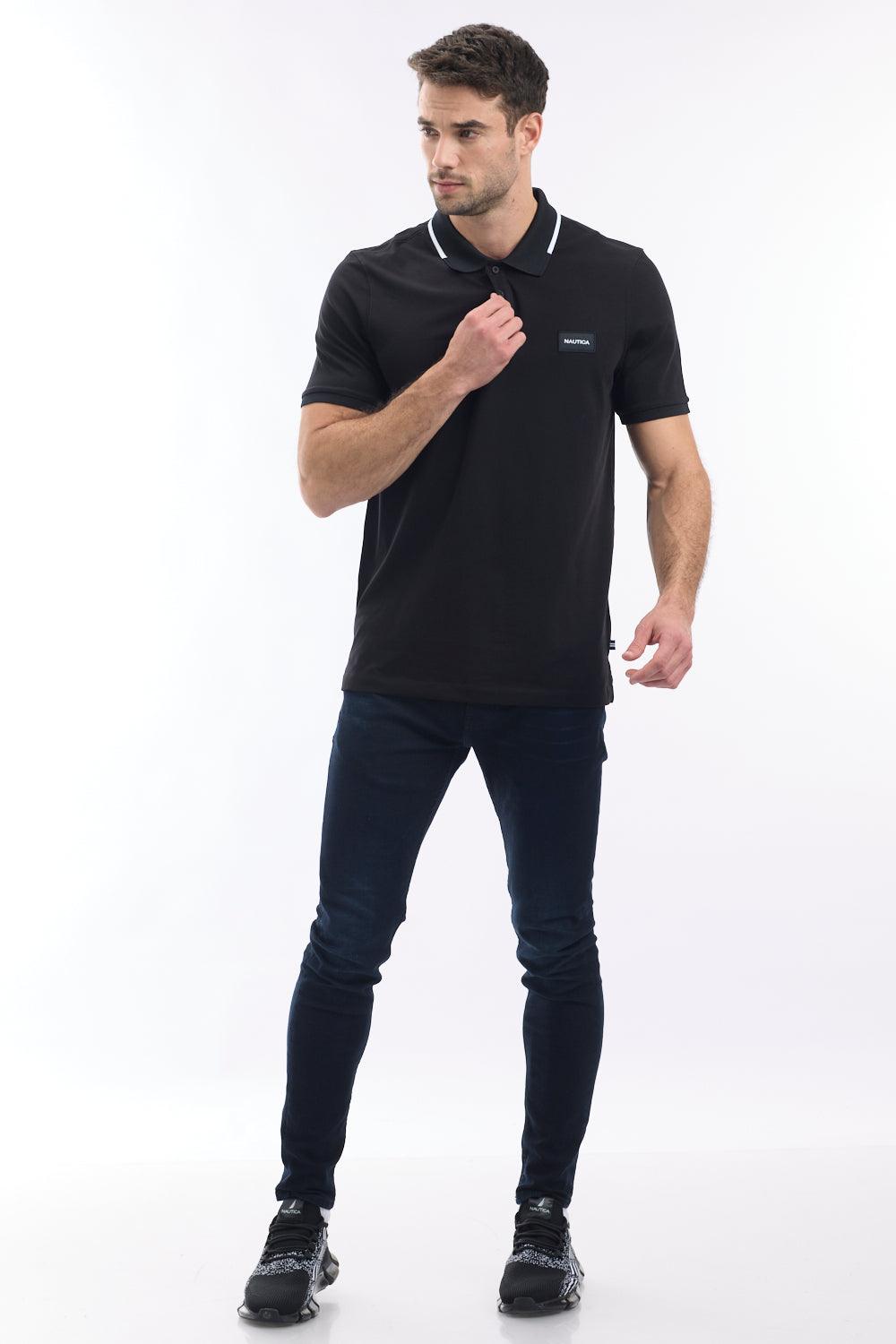 חולצת פולו עם פס צווארון ולוגו בצבע שחור - MASHBIR//365