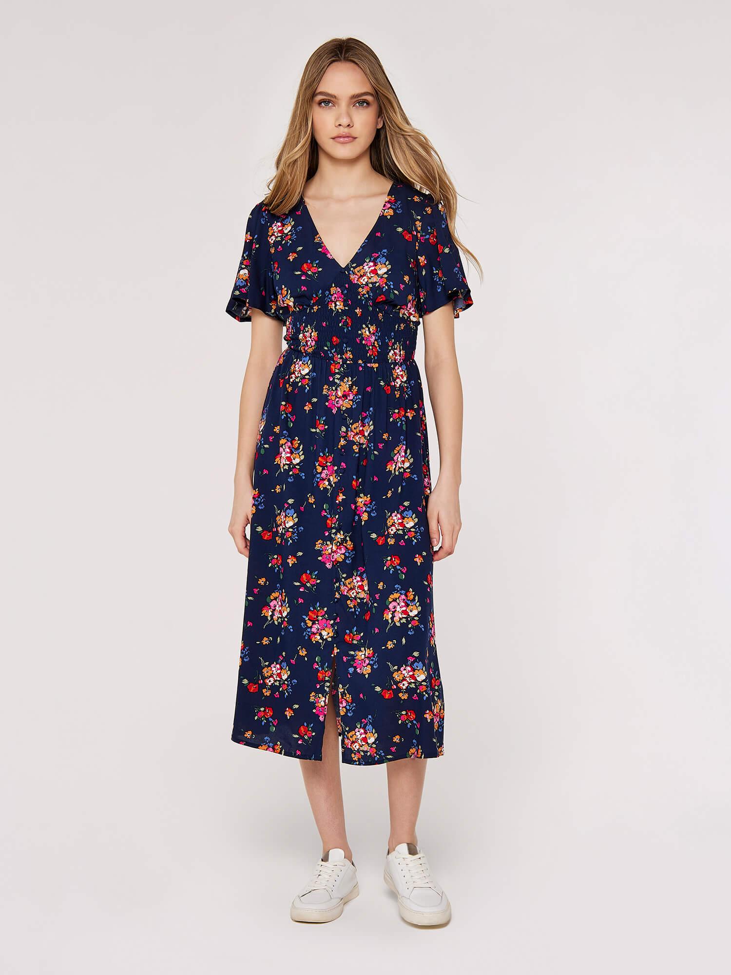 שמלה פרחונית נייבי בשילוב צבעים - MASHBIR//365