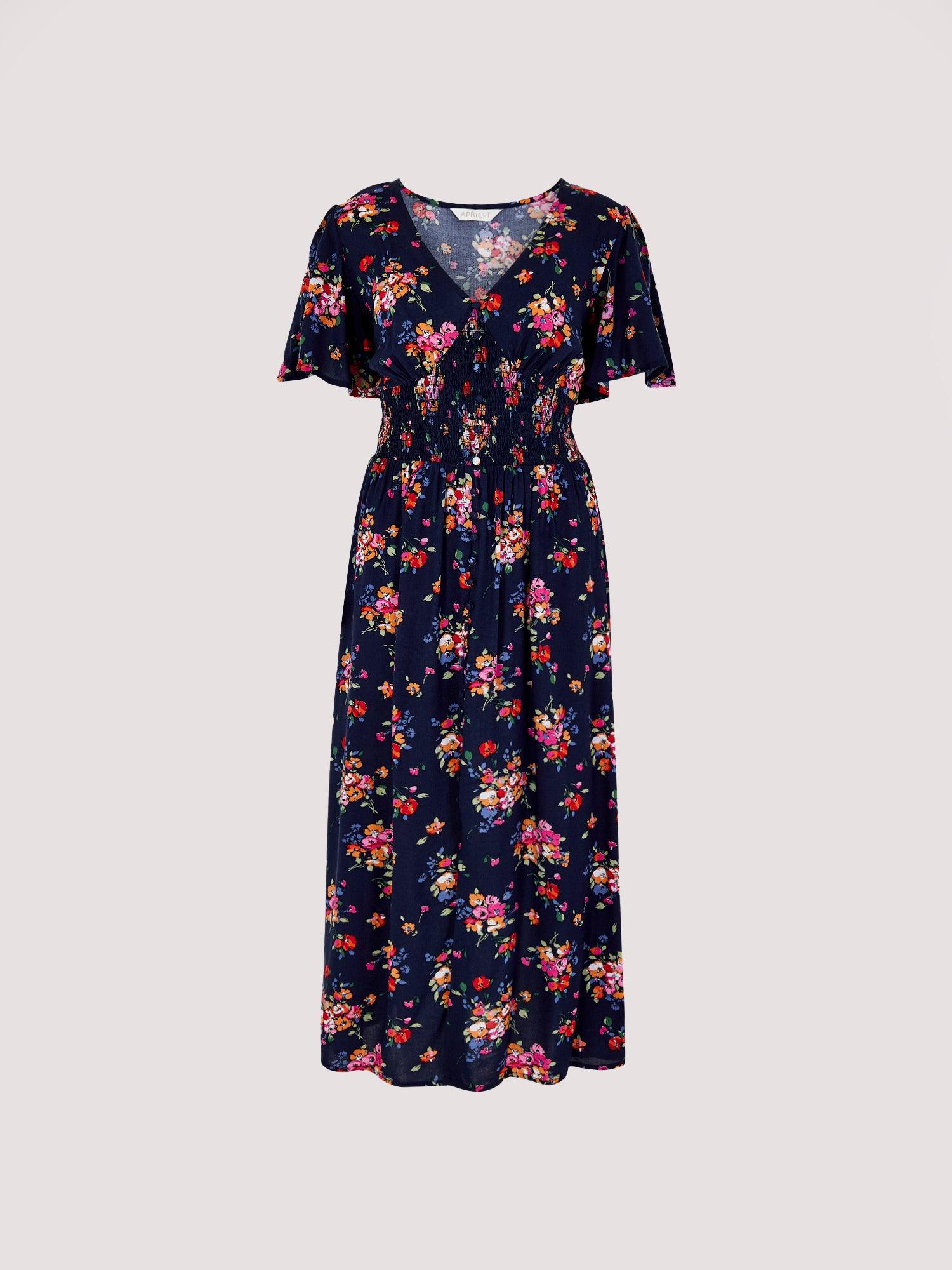 שמלה פרחונית נייבי בשילוב צבעים - MASHBIR//365