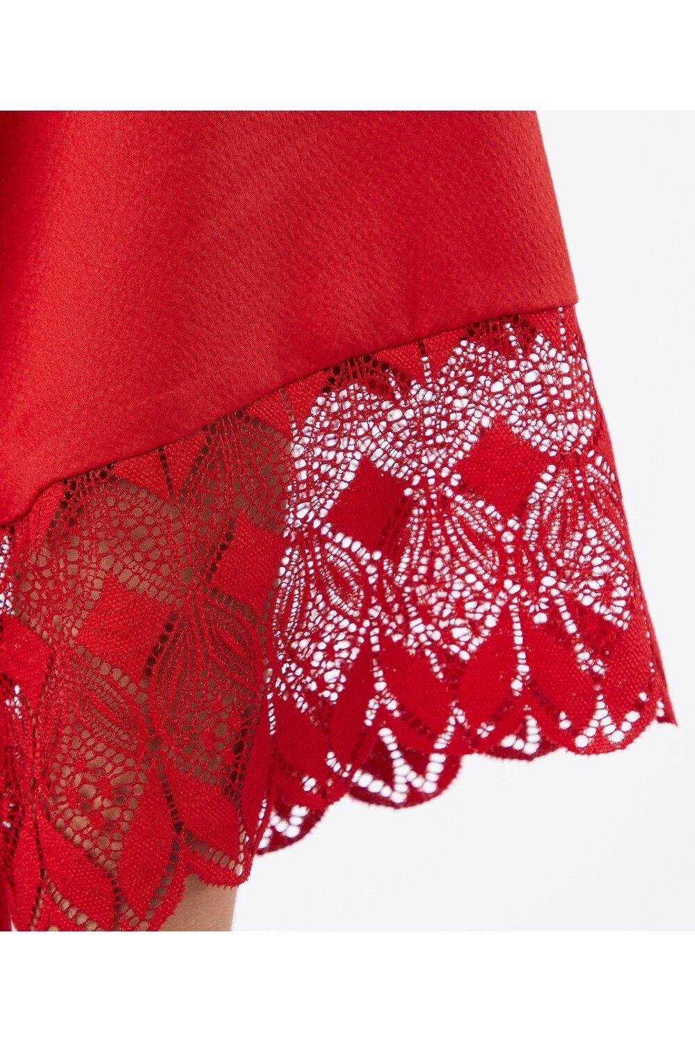 חלוק סאטן בגימור תחרה SKY בצבע אדום - MASHBIR//365