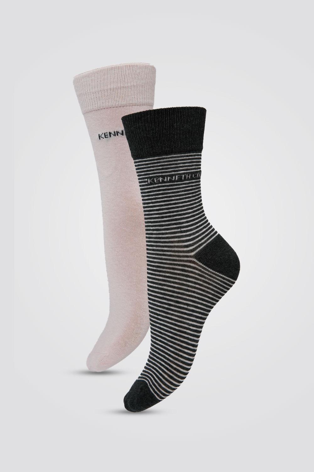 2 זוגות גרביים אורך קלאסי ורוד-אפור פסים - MASHBIR//365