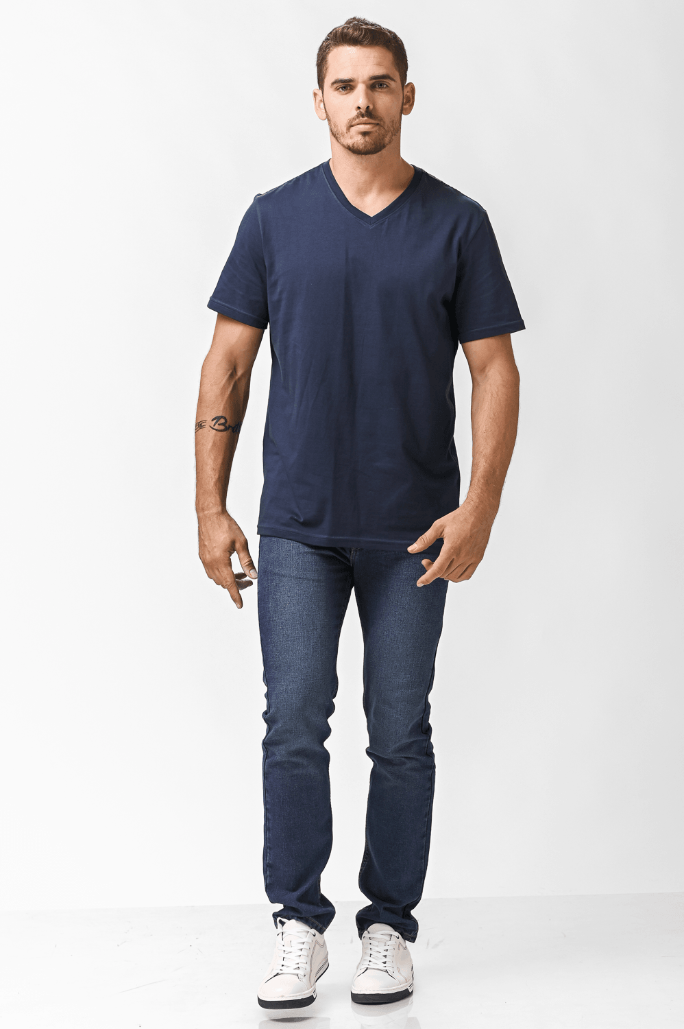 חולצה קצרה צווארון וי CLASSIC FIT בצבע כחול - MASHBIR//365