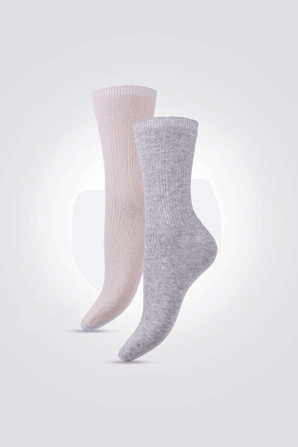 2 זוגות גרביים אורך רגיל דוגמת צמות ניוד-אפור - MASHBIR//365