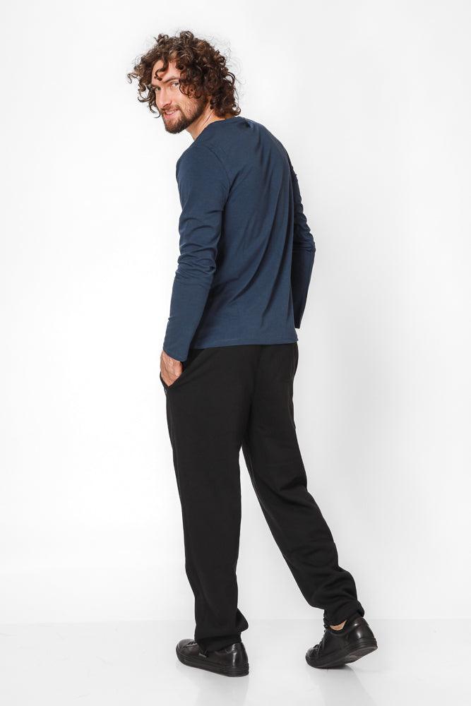 חולצה שרוול ארוך צווארון עגול SLIM בצבע נייבי - MASHBIR//365