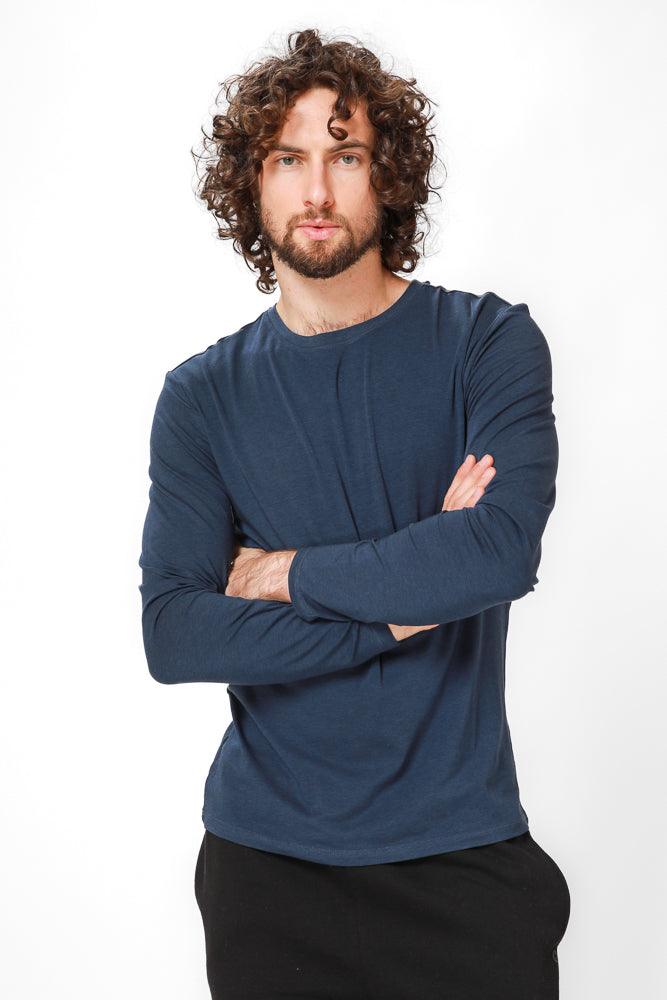 חולצה שרוול ארוך צווארון עגול SLIM בצבע נייבי - MASHBIR//365