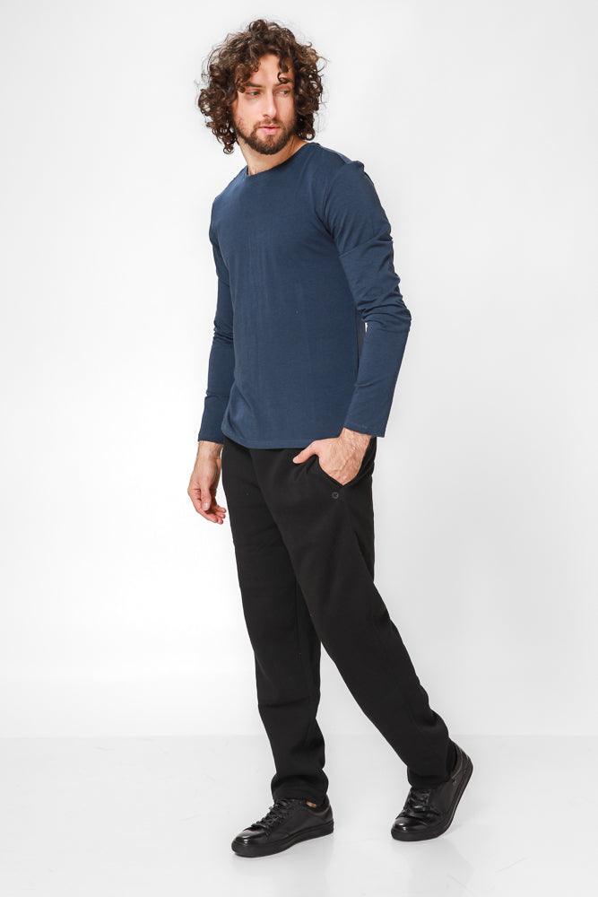 חולצה שרוול ארוך צווארון עגול SLIM בצבע נייבי - MASHBIR//365