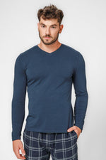 חולצה ארוכה צווארון וי SLIM בצבע נייבי - MASHBIR//365