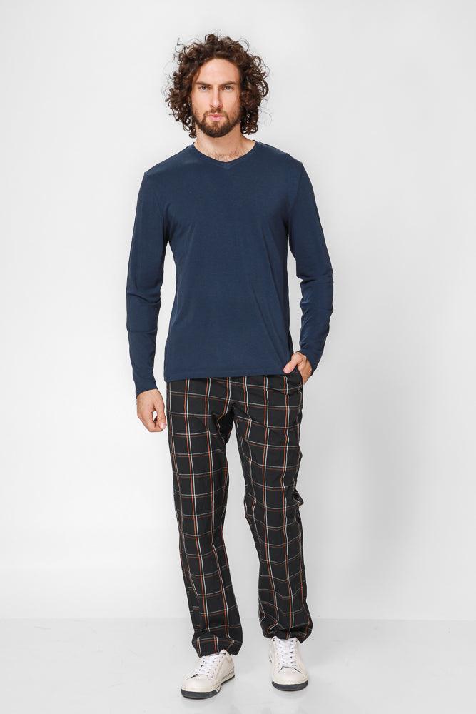 חולצה ארוכה צווארון וי BAMBOO SLIM בצבע נייבי - MASHBIR//365