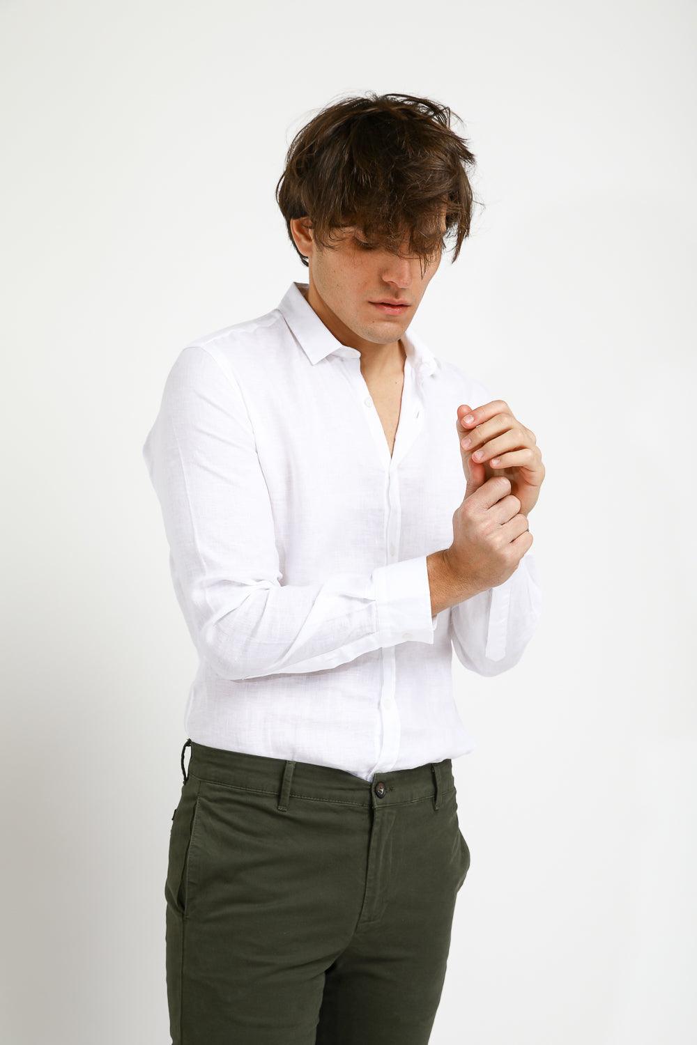 מכופתרת פשתן PURE LINEN לבנה - MASHBIR//365