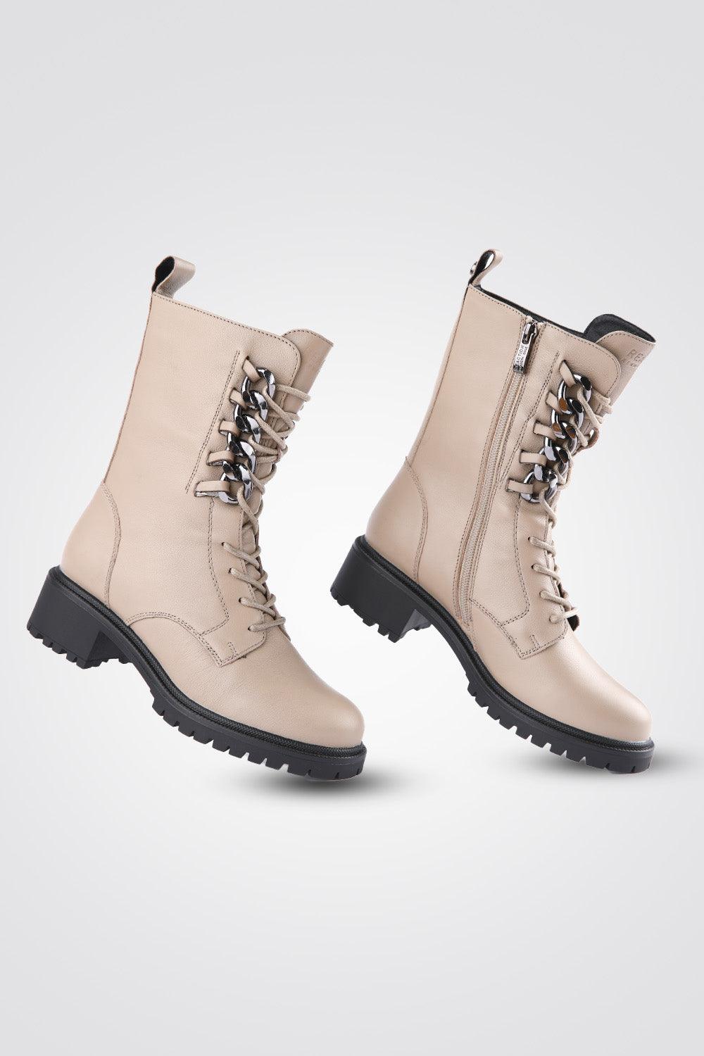 מגפוני עור שרוכים Taupe Chain - MASHBIR//365