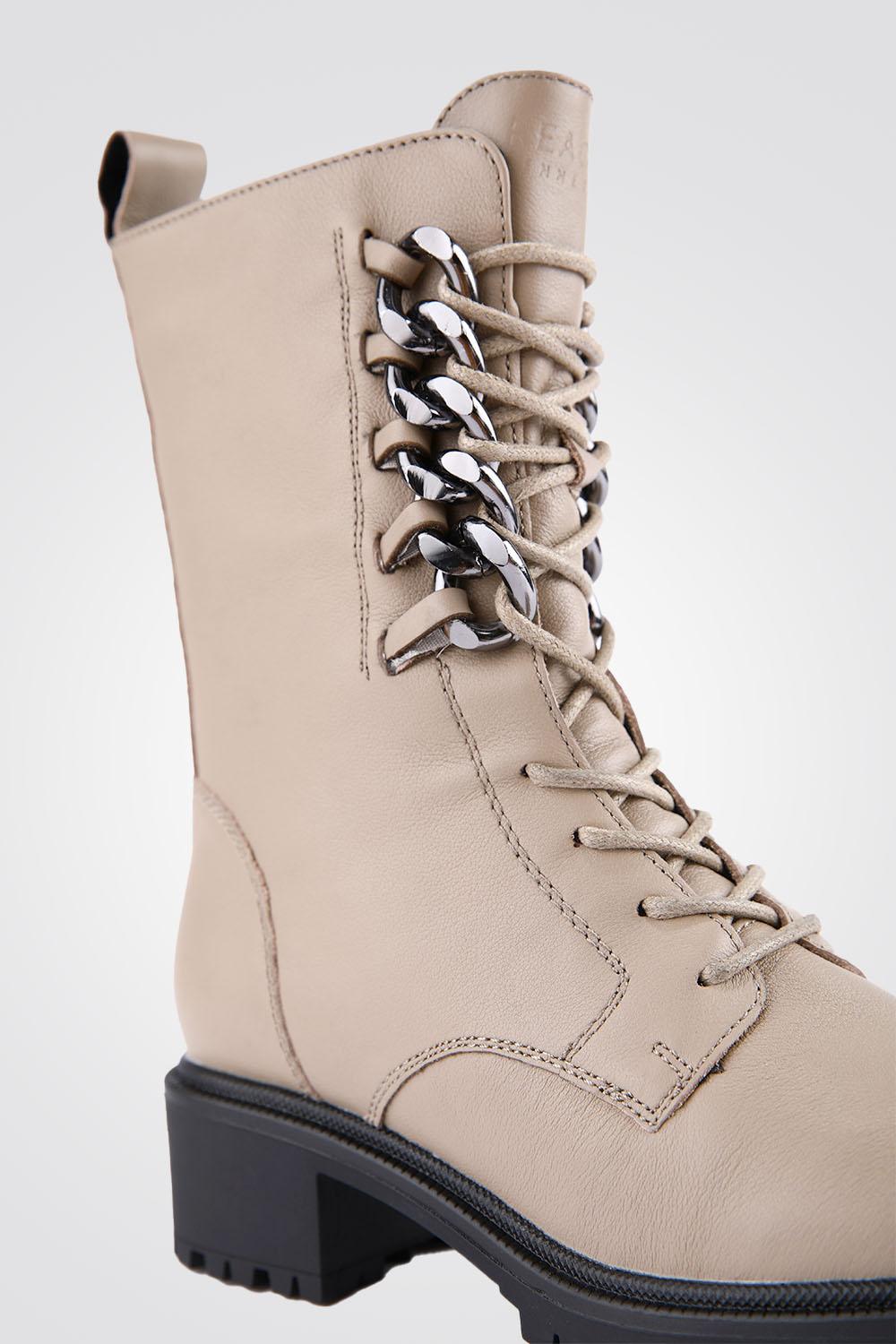 מגפוני עור שרוכים Taupe Chain - MASHBIR//365